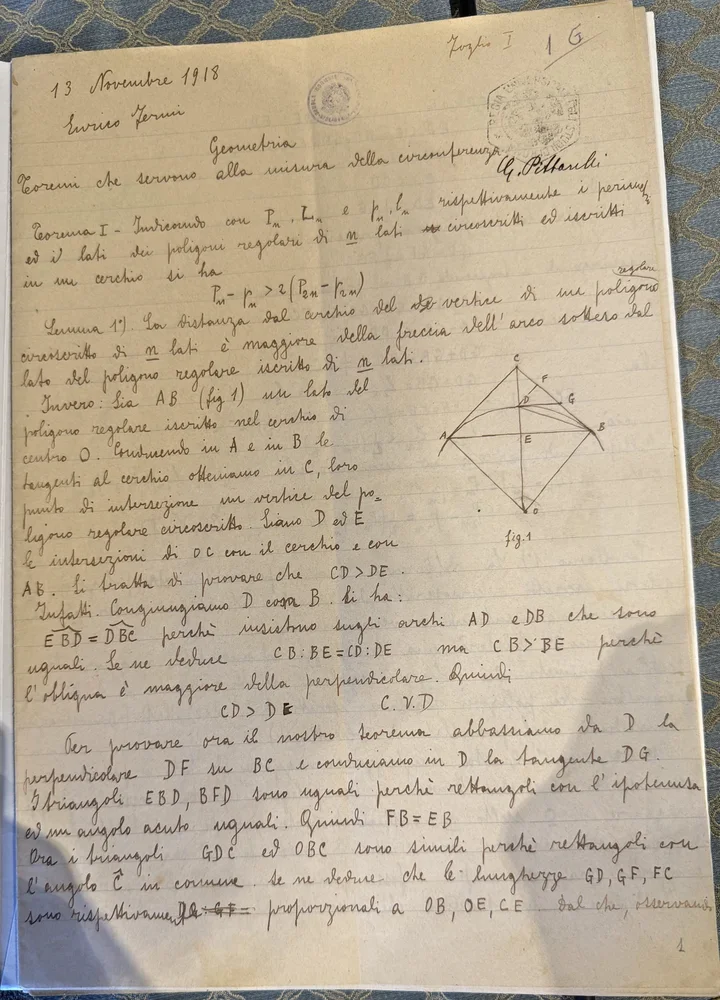 Fermi's handwritten geometry examination with a geometric construction